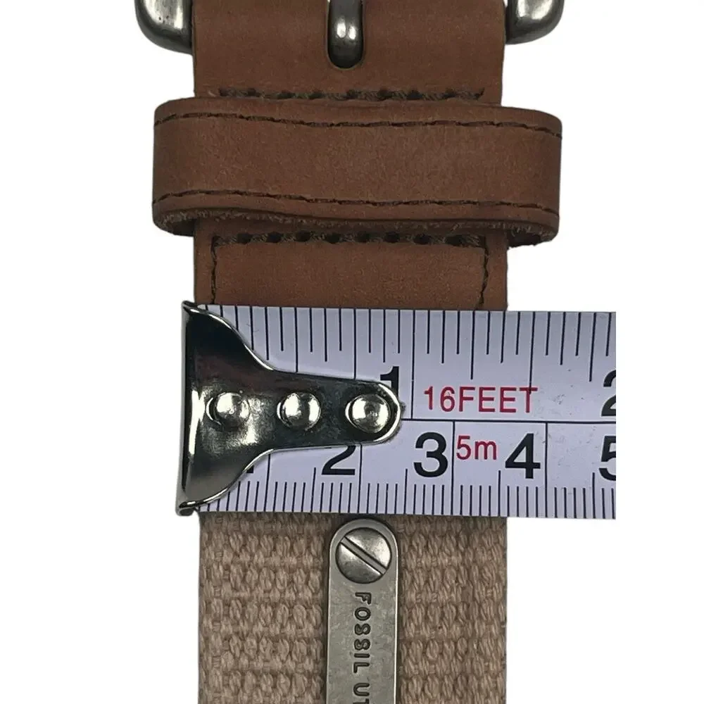Fossil Utility Gear Men’s Canvas Belt Khaki Tan Leather Trim Size 40